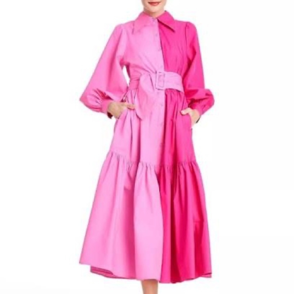 Christopher John Rogers, target pink two-tone color block shirt dress size 14